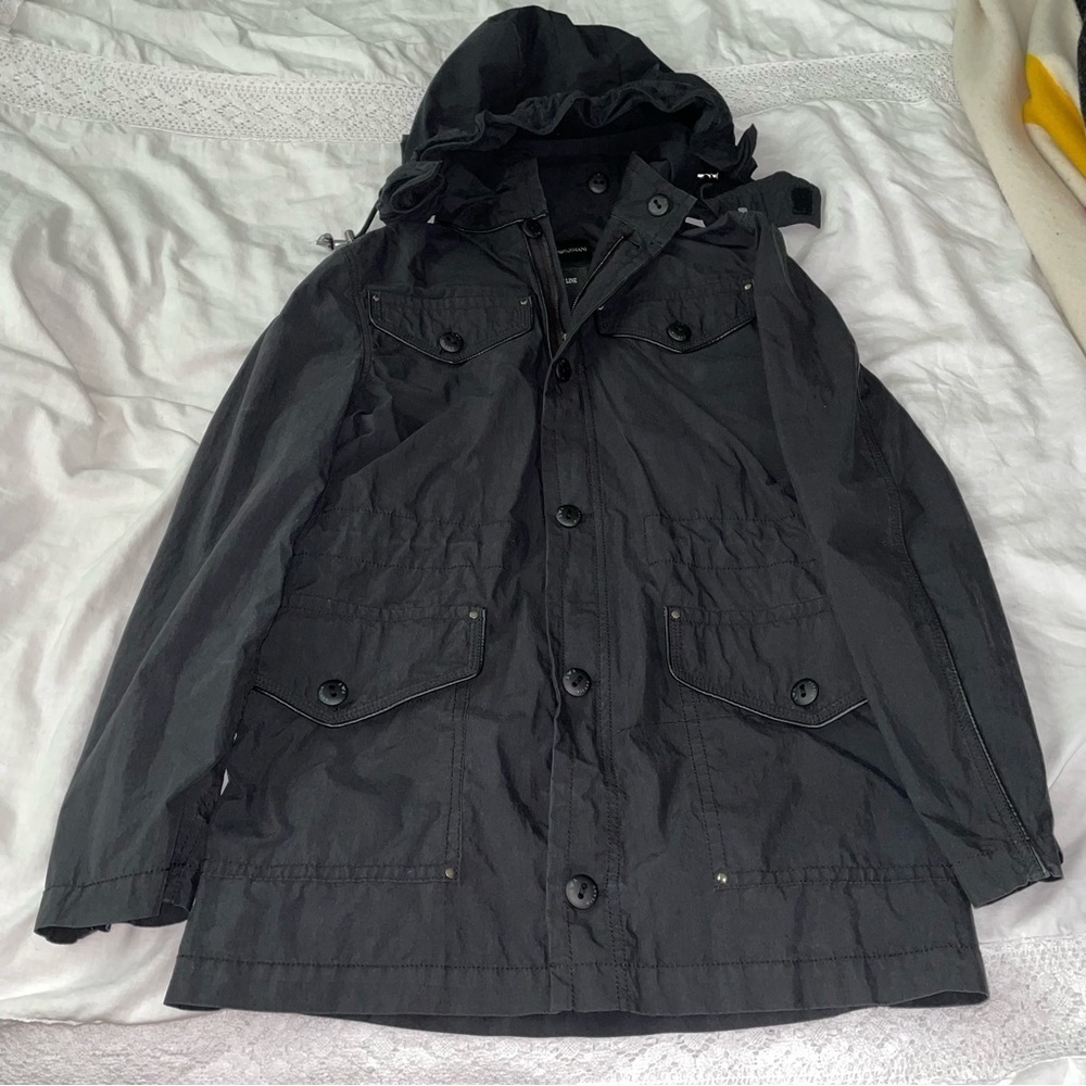 Emporio Armani “Josh Line” MEDIUM black utility jacket trench coat Hooded